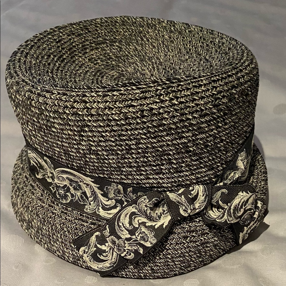 Louise Green woven grey melange hat with exquisite bow trim